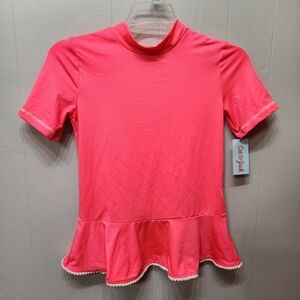 NWT‎ Rash Guard Swim Coverup Large 10 12 Pink Board Shirt Beach C373